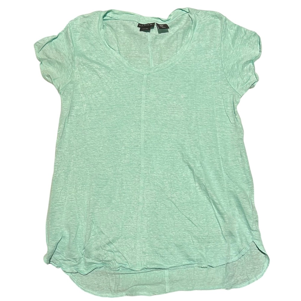 Tahari Linen V-Neck T-Shirt Casual Short Sleeve Top‎ Lightweight Comfy M